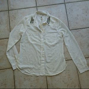 Sheer Western Blouse Shirt Sequined Collar